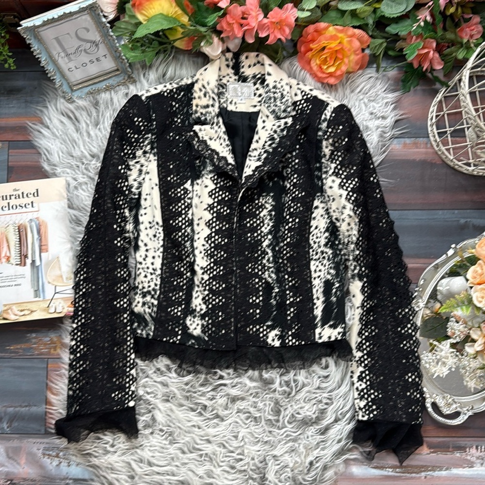 Vintage Alberto Makali White Lace Trim Western Blazer Cowgirl Rodeo Jacket - Picture 5 of 8